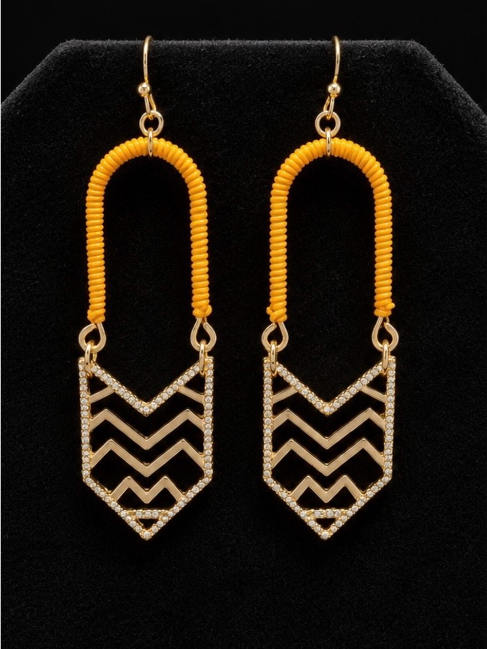 Yellow & Gold Geometric Chevron Drop Earrings